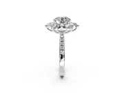 Floral Halo Engagement Ring Setting for Round Cut Center with Pave Accents and Prong Head in White Gold