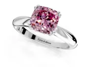 Solitaire Engagement Ring Setting for Fancy Pink Cushion Cut Center with Reverse Tapered Band and Prong Head in Platinum