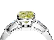 3 Stone Engagement Ring Setting for Fancy Yellow Cushion Cut Center with Baguette Accents and Prong Head in Platinum