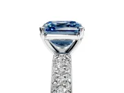 Solitaire Engagement Ring Setting for Fancy Blue Asscher Cut Center with Domed Multi-Row Pave Band and Prong Head in Sterling Silver
