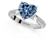 Solitaire Engagement Ring Setting for Fancy Blue Heart-Shaped Center with Multi-Row Accents and Prong Head in Sterling Silver