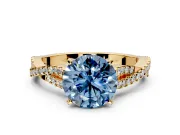 Solitaire Engagement Ring Setting for Fancy Blue Round Cut Center with Twisted Pave Split Shank and Prong Head in Yellow Gold