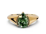 Tension Engagement Ring Setting for Fancy Green Pear-Shaped Center with Wide Tapered Band and Tension Head in Yellow Gold