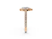 Pave Halo Engagement Ring Setting for Pear-Shaped Center with Single Row Pave Band and Prong Head in Rose Gold