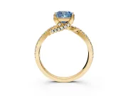 Solitaire Engagement Ring Setting for Fancy Blue Cushion Cut Center with Narrow Twist Pave Band and Prong Head in Yellow Gold