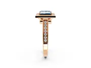 Halo Engagement Ring Setting for Fancy Blue Princess Cut Center with Outer Bezel Rim, Pave Band and Prong Head in Rose Gold