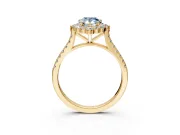 Halo Engagement Ring Setting for Fancy Blue Pear-Shaped Center with Single-Row Pave, Open Basket and Prong Head in Yellow Gold