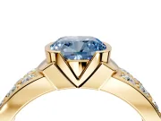 Bezel Engagement Ring Setting for Fancy Blue Cushion Cut Center with Wide Channel-Set Band and Bezel Head in Yellow Gold