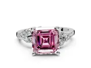 Solitaire Engagement Ring Setting for Fancy Pink Asscher Cut Center with Marquise Accent Twist Band and Prong Head in Platinum