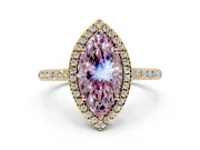 Halo Engagement Ring Setting for Fancy Pink Marquise Center with Pave Accents, Heart Basket and Prong Head in Yellow Gold