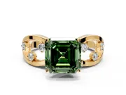 Solitaire Engagement Ring Setting for Fancy Green Asscher Cut Center with Criss-Cross Accent Band and Prong Head in Yellow Gold