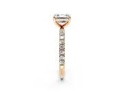Solitaire Engagement Ring Setting for Asscher Cut Center with Micro Pave Band and Prong Head in Rose Gold