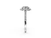 Halo Engagement Ring Setting for Round Cut Center with Narrowing Pave Band and Prong Head in Sterling Silver