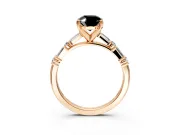 Baguette Engagement Ring Setting for Fancy Black Oval Center with Alternating Bar-Set Band and Prong Head in Rose Gold