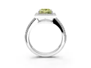 Milgrain Halo Engagement Ring Setting for Fancy Yellow Princess Cut Center with Three-Sided Pave Band and Prong Head in White Gold