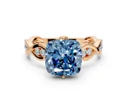 Solitaire Engagement Ring Setting for Fancy Blue Cushion Cut Center with Accented Twist Band and Leaf Prong Head in Rose Gold