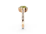 Halo Engagement Ring Setting for Fancy Yellow Round Cut Center with Heart-Shaped Openwork, Pave Band and Prong Head in Rose Gold