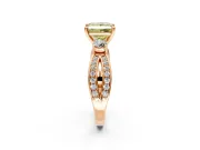 3 Stone Engagement Ring Setting for Fancy Yellow Princess Cut Center with Pave Twist Band and Prong Head in Rose Gold