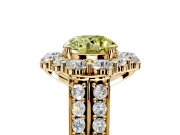Large Accent Halo Engagement Ring Setting for Fancy Yellow Round Cut Center with Pave Split Shank and Prong Head in Yellow Gold
