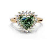Starburst Halo Engagement Ring Setting for Fancy Green Heart-Shaped Center with Thin Round-Wire Band and Prong Head in Yellow Gold