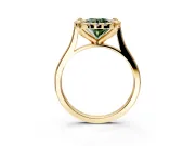 Single Halo Engagement Ring Setting for Fancy Green Round Cut Center with Corner Claws, Plain Band and Prong Head in Yellow Gold