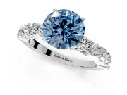 Shared-Prong Engagement Ring Setting for Fancy Blue Round Cut Center with Graduated Accents and Prong Head in Sterling Silver