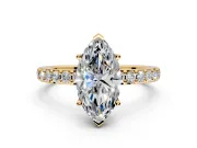 Solitaire Engagement Ring Setting for Marquise Center with Round Cut Pave Band and Prong Head in Yellow Gold