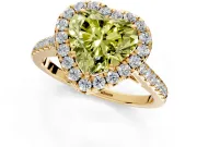 Halo Engagement Ring Setting for Fancy Yellow Heart-Shaped Center with Narrowing Pave Band and Prong Head in Yellow Gold