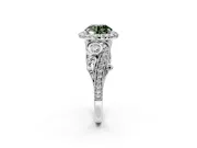 Milgrain Halo Engagement Ring Setting for Fancy Green Round Cut Center with Shoulder Bezels and Prong Head in White Gold