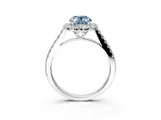 Halo Engagement Ring Setting for Fancy Blue Oval Center with Raised Halo, Pave Band and Prong Head in Sterling Silver