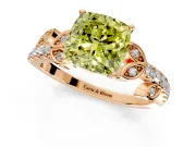 Leaf Motif Engagement Ring Setting for Fancy Yellow Cushion Cut Center with Pave Band and Prong Head in Rose Gold