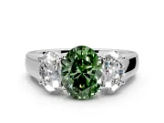 3 Stone Engagement Ring Setting for Fancy Green Oval Center with Raised Basket Heads and Prong Head in Platinum