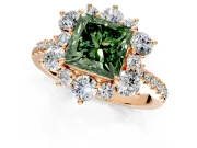 Floral Halo Engagement Ring Setting for Fancy Green Princess Cut Center with Pave Accents and Prong Head in Rose Gold