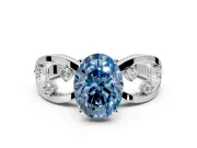 Solitaire Engagement Ring Setting for Fancy Blue Oval Center with Criss-Cross Accent Band and Prong Head in Platinum