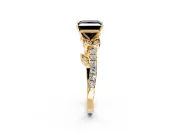 Leaf Motif Engagement Ring Setting for Fancy Black Princess Cut Center with Pave Band and Prong Head in Yellow Gold