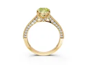 Solitaire Engagement Ring Setting for Fancy Yellow Cushion Cut Center with Milgrain-Framed Pave Band and Prong Head in Yellow Gold