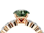 Shared-Prong Engagement Ring Setting for Fancy Green Round Cut Center with Graduated Accents and Prong Head in Rose Gold