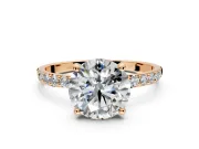 Solitaire Engagement Ring Setting for Round Cut Center with Pave Accents and Prong Head in Rose Gold