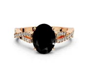 Solitaire Engagement Ring Setting for Fancy Black Oval Center with Twisted Pave Split Shank and Prong Head in Rose Gold