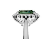 Starburst Halo Engagement Ring Setting for Fancy Green Emerald Cut Center with Thin Round-Wire Band and Prong Head in Sterling Silver
