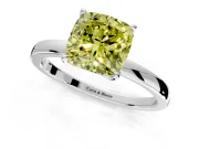 Solitaire Engagement Ring Setting for Fancy Yellow Cushion Cut Center with Thin Rounded Plain Band and Prong Head in White Gold