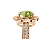 Milgrain Halo Engagement Ring Setting for Fancy Yellow Round Cut Center with Three-Sided Pave Band and Prong Head in Rose Gold