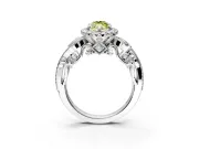 Milgrain Halo Engagement Ring Setting for Fancy Yellow Marquise Center with Shoulder Bezels and Prong Head in Sterling Silver