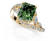 Solitaire Engagement Ring Setting for Fancy Green Radiant Cut Center with Pave Bypass Twist Band and Prong Head in Yellow Gold