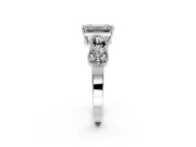 Leaf Engagement Ring Setting for Emerald Cut Center with Milgrain Accent Band and Prong Head in Platinum