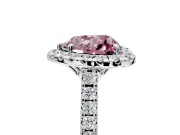 Halo Engagement Ring Setting for Fancy Pink Heart-Shaped Center with Raised Halo, Pave Band and Prong Head in White Gold
