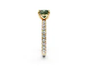 Solitaire Engagement Ring Setting for Fancy Green Cushion Cut Center with Shared-Prong Accents and Prong Head in Yellow Gold