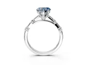 Baguette Engagement Ring Setting for Fancy Blue Heart-Shaped Center with Alternating Bar-Set Band and Prong Head in Platinum