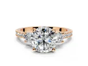 3 Stone Engagement Ring Setting for Round Cut Center with Round Cut Side Accents and Prong Head in Rose Gold