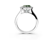 Halo Engagement Ring Setting for Fancy Green Heart-Shaped Center with Milgrain Pave Band and Bezel Head in Platinum